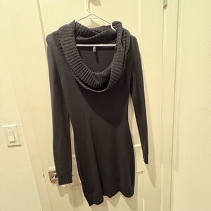 Cozy Black Cowl Neck Sweater Dress